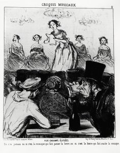 Bocetos musicales: en Champs Elysees, nunca supimos si es la música la que hace pasar la cerveza o la cerveza la que hace tragar la música. Ilustración de Honore Daumier (1808-1879), publicada en “Charivari”, fecha 12 de febrero de 1852. de Honoré Daumier