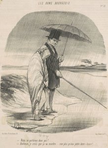 ¡Entonces no nos iremos! -Hortense, creo que va a morder... Nada más que una pequeña media hora! de Honoré Daumier