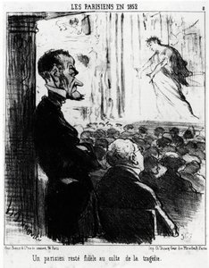 Parisienses en 1852: un parisino permanece fiel al culto de las tragedias. Ilustración de Honoré Daumier (1808-1879), publicada en "Charivari", con fecha 26 de enero de 1852 de Honoré Daumier