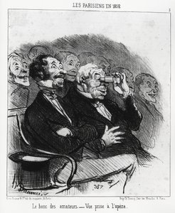 Parisienses en 1852: el banco de aficionados, vista tomada en la ópera. Ilustración de Honoré Daumier, publicada en 