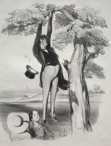 Pastorales, lámina 2: Los peligros de sacudir un ciruelo con demasiada fuerza..., 1845 de Honoré Daumier