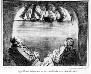 Vista agradable disfrutada exclusivamente por los inquilinos de los sótanos, tomado de “Inquilinos y Propietarios”, serie de caricaturas de Honore Daumier (1808-1879). “Charivari”