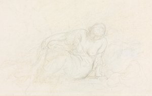 Mujer reclinada apoyada en su brazo, verso, 1855-60 de Honoré Daumier