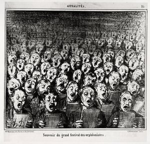 Recuerdo del gran festival de orfeonistas. Ilustración de Honore Daumier (1808-1879), publicada en las noticias, “Charivari”, fechada el 28 de marzo de 1859.