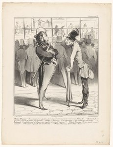 Robert-Macaire conversando con Bertrand frente al escaparate de una imprenta
Caricaturana (título de la serie en el objeto) de Honoré Daumier