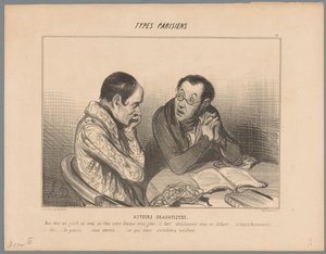 Un escritor aconseja a un colega que se deshaga de su mujer
Autores dramáticos (título en el objeto)
Tipos parisinos (título de la serie)
Types Parisiens (título de la serie en el objeto) de Honoré Daumier