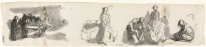 Hoja de estudios con un grupo de cuatro figuras a la derecha (recto) de Honoré Daumier