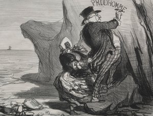 El buen burgués (lámina 3): Quiero dejar un monumento imperecedero de nuestra visita a este acantilado... de Honoré Daumier