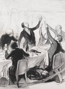 Los filántropos del día, lámina 8: Un brindis a la Sociedad de la Templanza, 1844 de Honoré Daumier