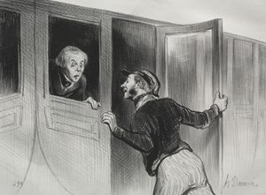 Los ferrocarriles, lámina 11: El peligro de dormir en un viaje de Honoré Daumier