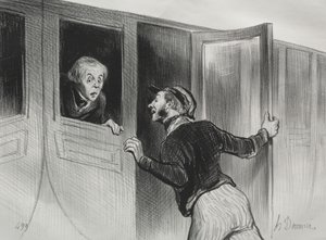 Los Ferrocarriles, lámina 11: El peligro de dormir en un viaje, 1843 de Honoré Daumier