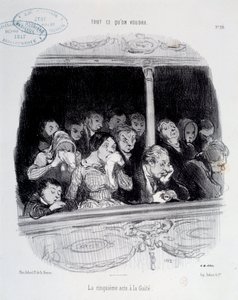 El quinto acto en la Gaite. Expresiones del rostro del público durante el espectáculo (aburrimiento, fatiga, desinterés) Caricatura por Honoré Daumier (1808-1879). Siglo XIX París, Museo Carnavalet de Honoré Daumier