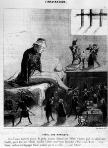 El hotel de los frijoles. Si la hubieras puesto en guardia, habrías almorzado con Riflot; habrías jugado al billar con Fouillet, que te debe una revancha; la pequeña Lolotte habría venido a pedirle a su Twink que cenara... y tu esposa, ¡infeliz! tu propia  de Honoré Daumier