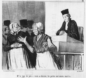 El juez de paz ha dictado su decisión, se supone que las partes están reconciliadas..., caricatura de Honoré Daumier (1808-1879). “Charivari”.