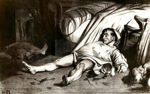 La masacre de la Rue Transnonain el 14/04/1834: los militares masacran a los habitantes del edificio 12 Rue Transnonain en París después de la muerte de uno de sus oficiales. Litografía de Honoré Daumier (1808-1879) 1837. Colección privada de Honoré Daumier