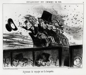 La fisonomía de los ferrocarriles: es el derecho a viajar en el banco. Ilustración de Honoré Daumier (1808-1879), publicada en "Charivari"