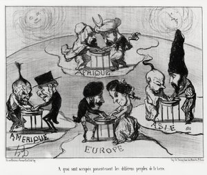 Mesas giratorias (fluidomanía): en qué están ocupados actualmente los diferentes pueblos de la tierra. Ilustración de Honore Daumier (1808-1879), publicada en las noticias, “Charivari”, fechada el 22 de junio