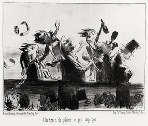 Un tren de placer un poco demasiado alegre, en la serie Los ferrocarriles, ilustración de Honore Daumier (1808-1879), publicada en “Charivari”, fechada el 20 de agosto de 1852.