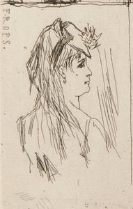 una. Cabeza de anciano de Daumier (arriba a la izquierda); b. Chez Charles Beriot de Taiee (arriba al centro); C. Cabeza de mujer joven de Rops (arriba a la derecha); d. Paisaje fluvial de Harpignies (centro inferior); mi. perfil, de, un, mujer joven de Honoré Daumier