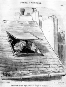 de este lado, ves la Torre de San Jacobo la Carnicería!... , tomado de “Inquilinos y Propietarios”, serie de caricaturas de Honoré Daumier (1808-1879). “Charivari” de Honoré Daumier
