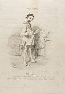 (Está leyendo una carta) "Una cita, ¿podría ser de la guapa Mme Giraud Sí, pero también podría venir de su marido que quiere pellizcarme...", lámina 8 de Coquetterie