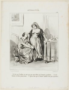 "- Y pensar que Prudhon no quería que asistiéramos a los banquetes socialistas.... el pobre no ha amado nunca..... ignora totalmente que es la presencia de la mujer la que embellece la existencia", placa 184 de Actualités.