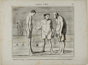 "- Barón, tengo el honor de presentarle al Sr. Mérouel, uno de nuestros mayores banqueros... - Barón, tengo el honor de presentarle al Sr. Cascaret, uno de nuestros mayores accionistas", plancha 31 de Croquis D