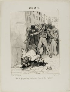 "- Pero ya te digo, son amigos.... sólo se expresan entre ellos", lámina 9 de Les Amis. de Honoré Victorin Daumier