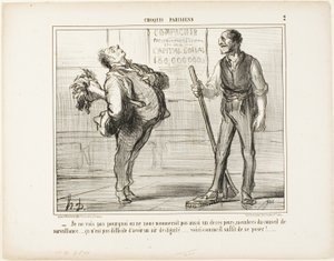 "- Realmente no veo por qué no deberíamos ser nombrados miembros del consejo de vigilancia uno de estos días..... después de todo no es tan difícil parecer digno... ¿qué tal una pose como esta", lámina 2 de Croquis Parisiens