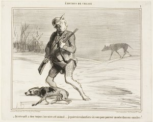 "- Me pregunto por qué esta bestia me sigue todo el tiempo... Con gusto pagaré 6 sous para subirme a un autobús," plato 1 de Émotions De Chasse