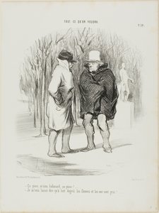 "- ¡Hace fresco, Sr. Galimard, hace fresco!... - Permítame decirle que a 8 grados los ríos y las narices están helados...", lámina 39 de Tout Ce Qu