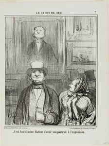 "- Es realmente halagador que el retrato de uno sea expuesto en el Salón", lámina 7 de Le Salon de 1857. de Honoré Victorin Daumier