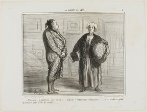 "- Monsieur, dejo su servicio, me voy a casa... No quiero estar aquí cuando se acabe el mundo," lámina 4 de La Cométe De 1857 de Honoré Victorin Daumier