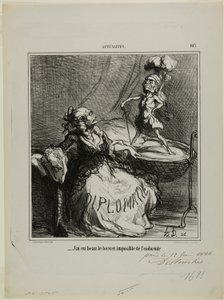 "- Por mucho que le acune, es imposible conseguir que se duerma", placa 105 de Actualités de Honoré Victorin Daumier