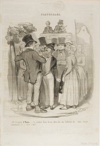 "- ¡Así que, Gringalet de París!.... bailarás dos veces con mi Catherine ...... intenta de nuevo ahora hacerle ojitos de oveja," plato 27 de Pastorales de Honoré Victorin Daumier