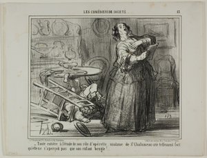 - Llevada por su papel de opereta, Madame de St. Chalumeau grita tan alto que no se da cuenta de los bramidos de su hijo, lámina 13 de Les Comédiens De Société. de Honoré Victorin Daumier