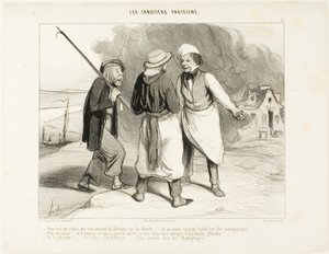 "- ¡Bueno, imagínate! Creía que acabábamos de descubrir una isla desierta o, al menos, un país habitado por caníbales. - No, Sir.... y la prueba es que, si quiere, le voy a hacer comer un excelente fricasé de caza en salsa de vino blanco. - de Honoré Victorin Daumier