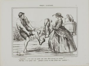 "-¿Qué, ¿estás prensando las uvas con los pies... -Claro, y no está nada sucio... ¡desde que me quité los zapatos!", lámina 1 de Croquis D
