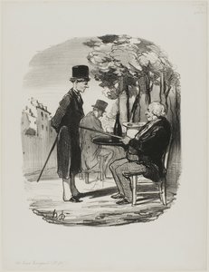 "- Usted no está teniendo su botella de cerveza con nosotros esta noche ... Se nota que hoy tienes una cena privada, sinvergüenza...", plato 81 de Les Bons Bourgeois. de Honoré Victorin Daumier