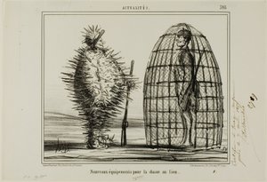Un nuevo traje para la caza del león, plato 395 de Actualités de Honoré Victorin Daumier