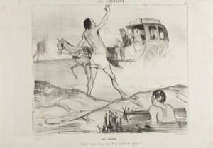 Una broma práctica. "¡Conductor! ¡Conductor! ¿Todavía tiene dos asientos en la sección de conejos", plato 24 de Les Baigneurs. de Honoré Victorin Daumier