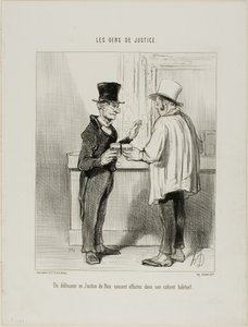 Un abogado defensor en el Tribunal de Arbitraje hablando de negocios en su despacho habitual, lámina 27 de Les Gens De Justice de Honoré Victorin Daumier