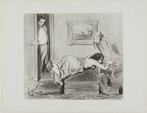 Una estudiante entusiasta practicando en casa, lámina 6 de Les Baigneuses de Honoré Victorin Daumier
