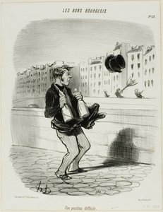 Una situación incómoda, lámina 52 de Les Bons Bourgeois de Honoré Victorin Daumier
