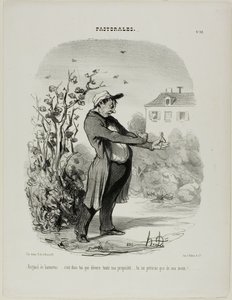 "Bandido de mayo... eres tú quien devora todos mis bienes. Perecerás por mi mano", lámina 32 de Pastorales. de Honoré Victorin Daumier