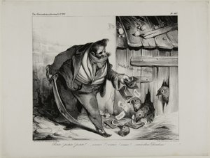 Ven aquí pollito, Chick..... Pollito... Chick, Vengan Pequeños Pavos, plato 442 de Honoré Victorin Daumier