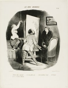 "Entre, Monsieur, no sea tímido. Es un cuadro viviente.... como (se vería) en la Porte St. Martin," plato 62 de Les Bons Bourgeois