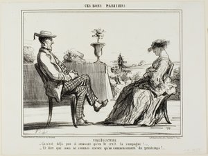 Vacaciones en el campo. "- La vida en el campo no es tan entretenida, como dicen todos. - Y pensar que la primavera acaba de empezar," plato 14 de Ces Bons Parisiens