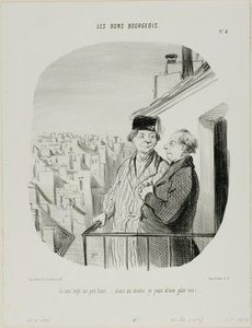 "Vivo un poco en las alturas... pero al menos disfruto de una hermosa vista", lámina 8 de Les Bons Bourgeois. de Honoré Victorin Daumier