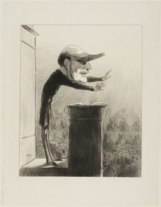 Jules de L (también conocido como Lasteyrie la lámpara de Argand). Antiguo miembro de la oposición, ahora enemigo de la luz... cegado por la súbita aparición del sol de la República, Jules de Lasteyrie lleva ahora el antifaz del Constitucional, placa 33 de de Honoré Victorin Daumier